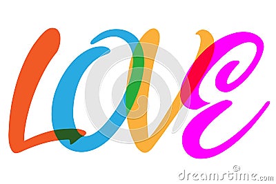 Handwriting 3d color word LOVE. Marriage concept. Vector Vector Illustration