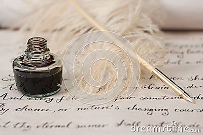 Handwriting,ink and quill pen Stock Photo