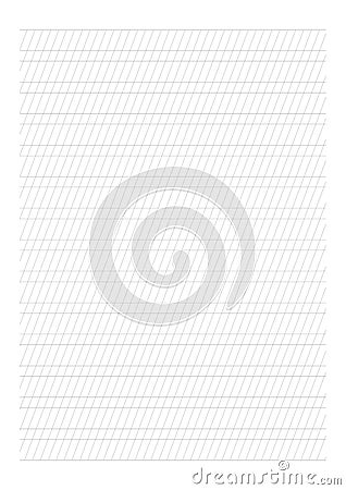 Handwriting Paper - A4 sheet, Blank horizontal lines with diagonal guide lines, cursive practice paper for elementary Vector Illustration
