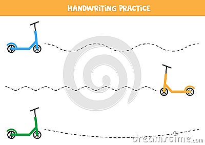 Handwriting practice with children scooter Vector Illustration