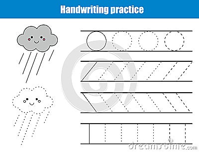 Handwriting practice sheet. Educational children game, printable worksheet for kids. Writing training printable worksheet. Circles Vector Illustration