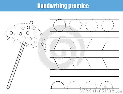 Handwriting practice sheet. Educational children game, printable worksheet for kids. Writing training printable worksheet. Arc, ci Vector Illustration