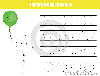 Handwriting practice sheet. Educational children game, printable worksheet for kids. Writing training printable worksheet. Wavy sh Vector Illustration