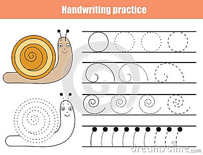 Handwriting practice sheet. Educational children game, printable worksheet for kids. Writing training printable worksheet. Spiral Vector Illustration