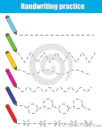 Handwriting practice sheet. Educational children game Vector Illustration