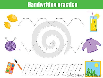 Handwriting practice sheet. Educational children game. Tracing lines for kids and toddlers Vector Illustration