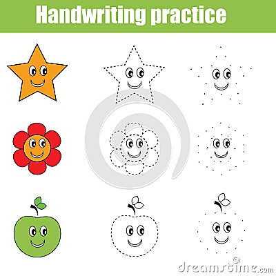 Handwriting practice sheet. Educational children game Vector Illustration