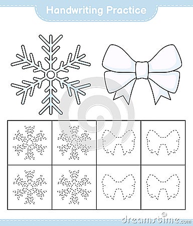 Handwriting practice. Tracing lines of Snowflake and Ribbon. Educational children game, printable worksheet, vector illustration Vector Illustration