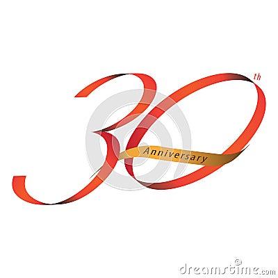 Handwriting ribbon style celebrating 30th Vector Illustration