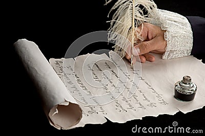 Handwriting on scroll paper Stock Photo