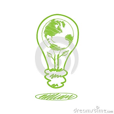 Handwriting sketch earth in the lamp Vector Illustration