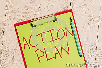 Handwriting text Action Plan. Concept meaning list of things or schedule to be made thia current year Colored clipboard Stock Photo