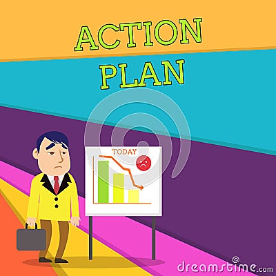 Handwriting text Action Plan. Concept meaning proposed strategy or course of actions for certain time Businessman Clerk Stock Photo