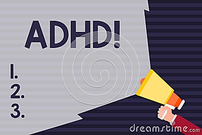 Handwriting text Adhd. Concept meaning Learning made easier for children teaching no more a difficult task Hand Holding Stock Photo