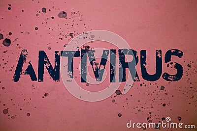 Handwriting text Antivirus. Concept meaning Safekeeping Barrier Firewall Security Defense Protection Surety Ideas messages pink ba Stock Photo