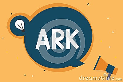 Handwriting text Ark. Concept meaning Large wooden ship built by Noah in order to survive from flood Stock Photo