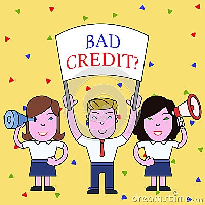 Handwriting text Bad Credit Question. Concept meaning history when it indicates that borrower has high risk People with Stock Photo