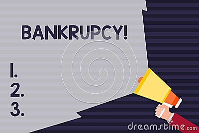 Handwriting text Bankrupcy. Concept meaning Company under financial crisis goes bankrupt with declining sales Hand Stock Photo