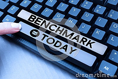 Text showing inspiration Benchmark. Business overview using or able to use two languages especially with equal fluency Stock Photo