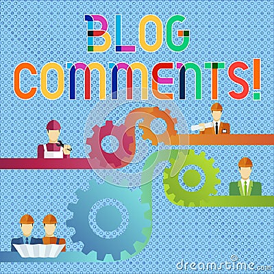 Handwriting text Blog Comments. Concept meaning Space at the end of each post for a reader to leave a comment Cog Gear Stock Photo