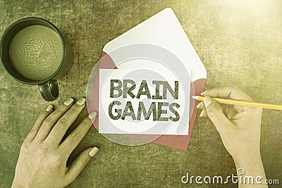 Handwriting text Brain Games. Business approach psychological tactic to manipulate or intimidate with opponent Stock Photo