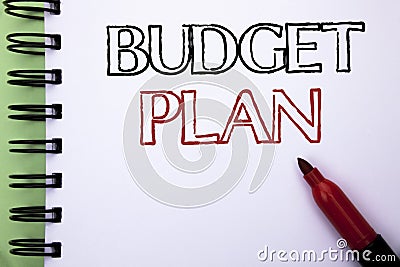 Handwriting text Budget Plan. Concept meaning Accounting Strategy Budgeting Financial Revenue Economics written on Notebook Book o Stock Photo