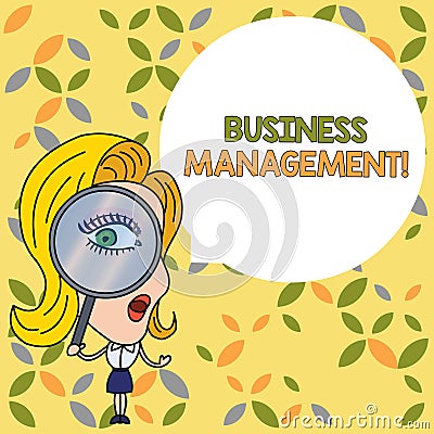 Handwriting text Business Management. Concept meaning Overseeing Supervising Coordinating Business Operations Woman Stock Photo