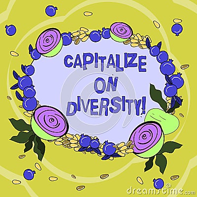 Handwriting text Capitalize On Diversity. Concept meaning Bringing together workers with different ethnicity Floral Stock Photo