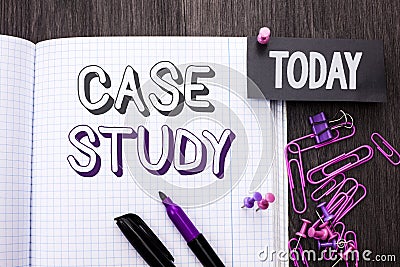 Handwriting text Case Study. Concept meaning Research Information Analysis Observe Learn Discuss Criteria written on Notebook Book Stock Photo