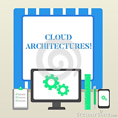 Handwriting text Cloud Architectures. Concept meaning Various Engineered Databases Softwares Applications Business Stock Photo