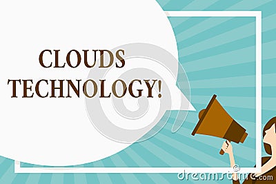 Handwriting text Clouds Technology. Concept meaning resources aretrieved from the internet through webbased Huge Blank Stock Photo