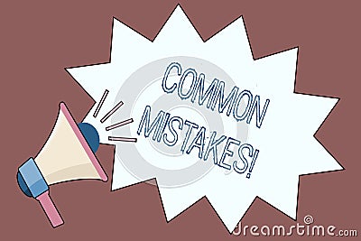 Handwriting text COMMON MISTAKES. Concept meaning Prevalent error and issues that occur repetitively Stock Photo