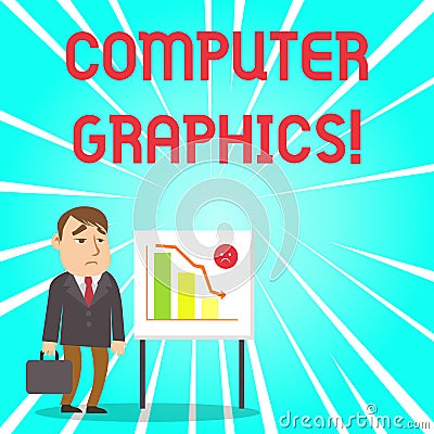 Handwriting text Computer Graphics. Concept meaning visual representations of data displayed on a monitor Businessman Stock Photo