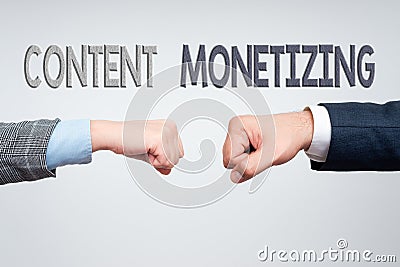 Text sign showing Content Monetizing. Business overview making money from content that exists on your website Two Stock Photo