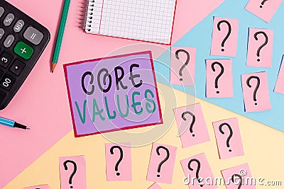 Handwriting text Core Values. Concept meaning belief demonstrating or organization views as being importance Mathematics Stock Photo