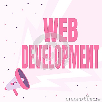 Text caption presenting Web Development. Business showcase Web Development Megaphone Drawing With Lightning Wave Sound Stock Photo