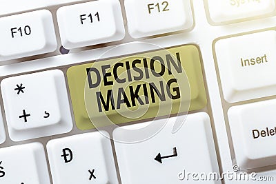 Handwriting text Decision Making. Word for The act of deciding between two or more possibilities Online Documentation Stock Photo