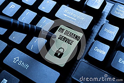Handwriting text On Demand Service. Word Written on Allows consumers to customize computing capabilities Typewriting Stock Photo