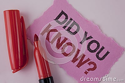 Handwriting text Did You Know Question. Concept meaning asking about facts of informations Trivia Competition written on Tear Pink Stock Photo