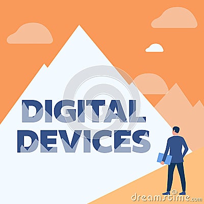 Handwriting text Digital Devices. Word for physical unit of equipment that contains a microcontroller Gentleman In Suit Stock Photo