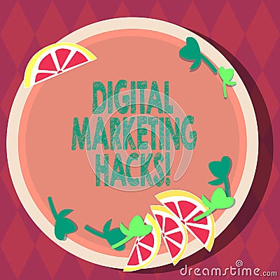 Handwriting text Digital Marketing Hacks. Concept meaning Using skills or system hacking to generate leads Cutouts of Stock Photo