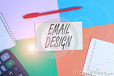 Handwriting text Email Design. Concept meaning reusable HTML file that is used to build email campaigns Office appliance Stock Photo