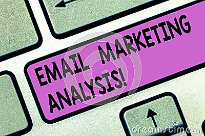 Handwriting text Email Marketing Analysis. Concept meaning Examining the sending of messages to customer Keyboard key Intention to Stock Photo