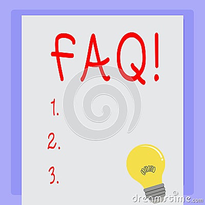 Handwriting text Faq. Concept meaning Frequently asked question for clearing up confusions. Stock Photo