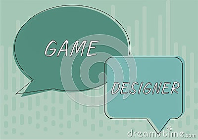 Handwriting text Game Designer. Word for Campaigner Pixel Scripting Programmers Consoles 3D Graphics Square And Oval Stock Photo