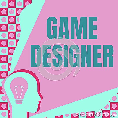 Hand writing sign Game Designer. Business concept Campaigner Pixel Scripting Programmers Consoles 3D Graphics Head With Stock Photo