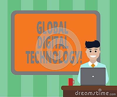 Handwriting text Global Digital Technology. Concept meaning Digitized information in the form of numeric code Blank Bordered Board Stock Photo