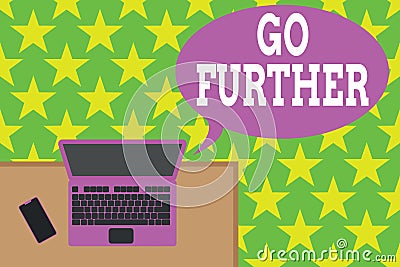 Handwriting text Go Further. Concept meaning To move to a greater distance or overcome your limitations Upper view Stock Photo