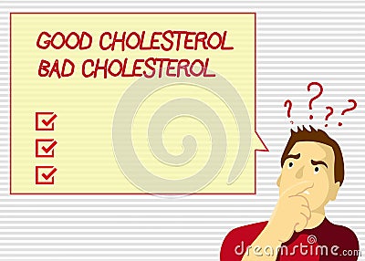 Handwriting text Good Cholesterol Bad Cholesterol. Concept meaning Fats in the blood come from the food we eat Stock Photo