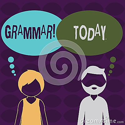 Handwriting text Grammar. Concept meaning System and Structure of a Language Writing Rules Bearded Man and Woman Stock Photo